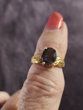 10ktGold Women's Ring with Oval Dark Blue iolite Stone